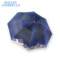 Logotipo relativo à promoção azul dos produtos da cor que imprime o guarda-chuva UV de dobramento do parasol 3 do laço das senhoras do preço com serviço